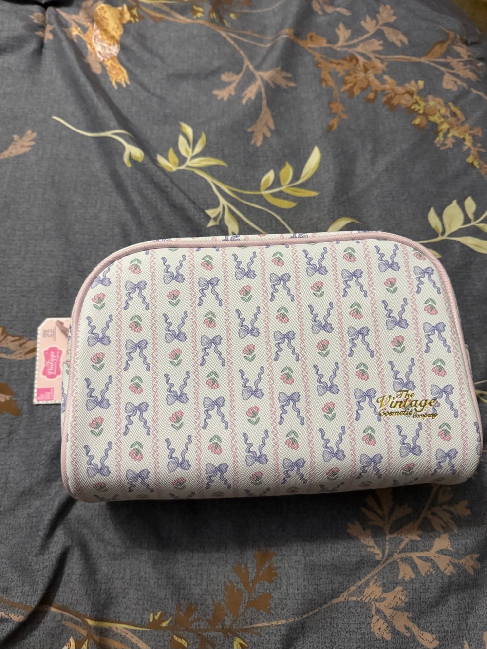 The Vintage Cosmetic Pouch in Pink Floral Stripe